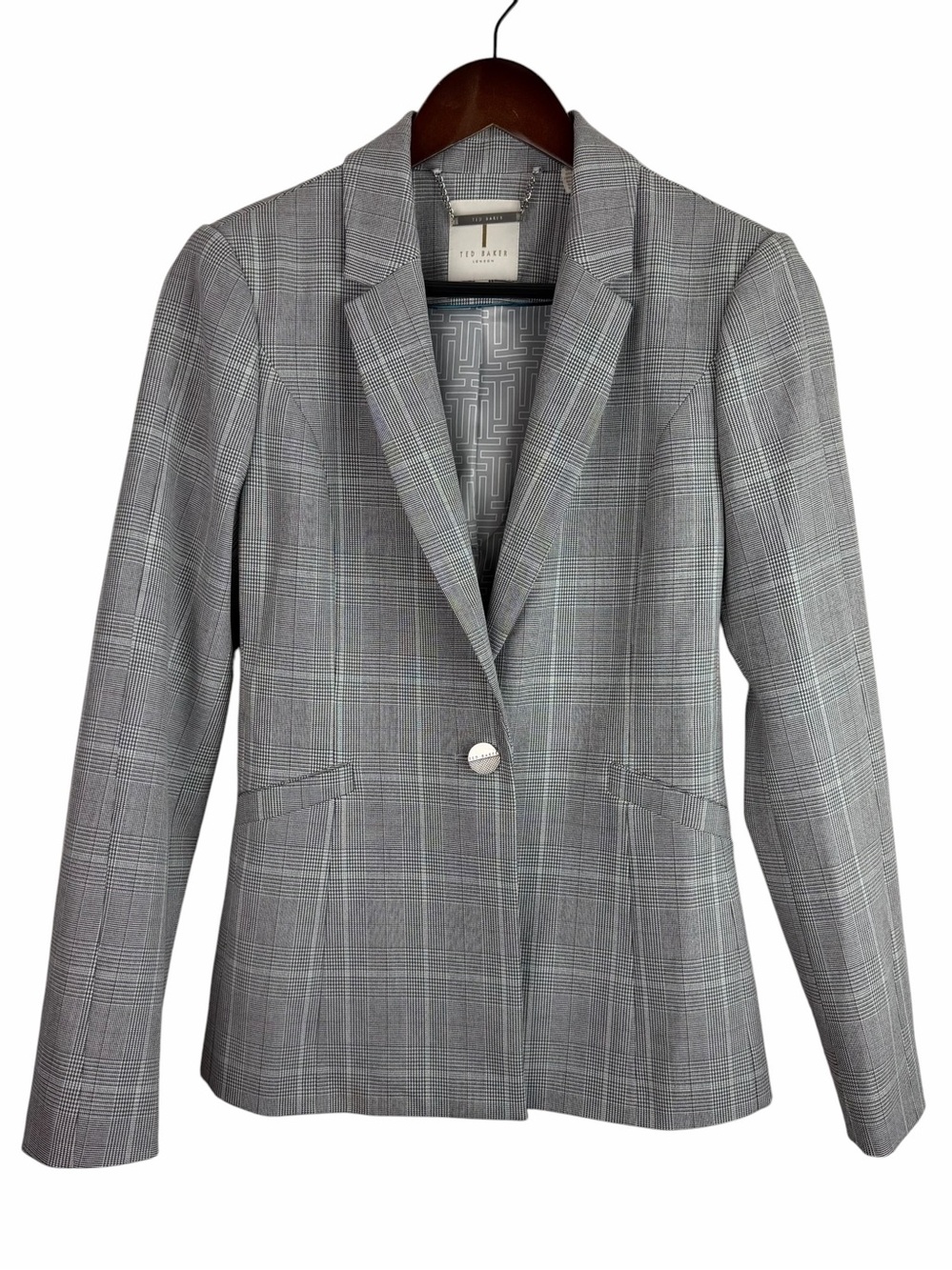 Ted Baker | Gray Plaid Tailored Single-Button Blazer